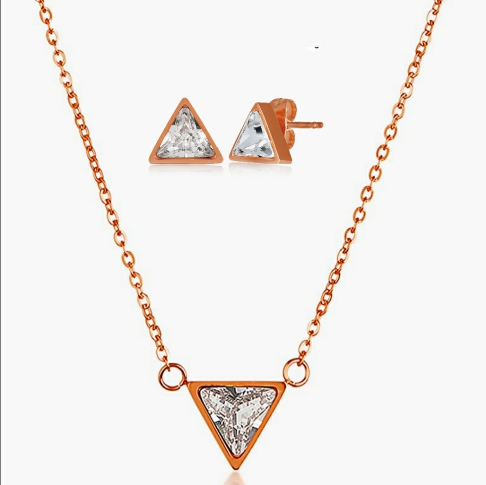 New stainless rose gold necklace earrings